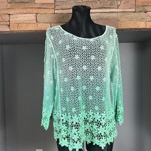 Wallpapher Crochet Beach Fairy Floral Top Boho Vacation Coastal Ombré Green PS